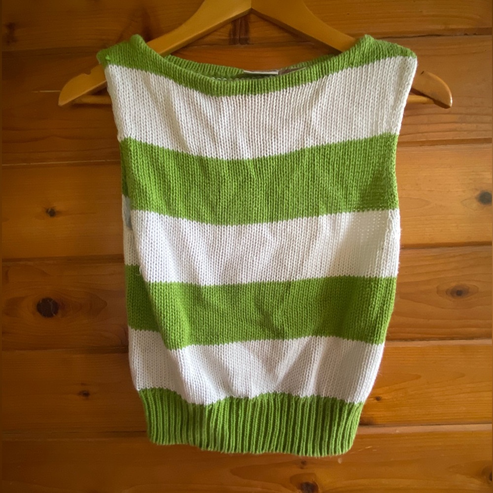 Newport News Jeanogy Collection Small Green & White Striped Sleeveless Knit Tank